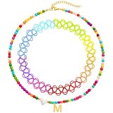 BodyJ4You 2PC Choker Initial Necklace for Kids - Letter M Pendant Heart Charm Goldtone Y2K Boho Beaded Collar...
