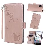 ZTE かんたんスマホ4 A402ZT ケース 手帳型 かんたん スマホ4 A402zt カバー 財布型 A402ZT スマホケース Y!mobile 対応 携帯カバー Jajaful かんたんスマホ4手帳型ケース 耐衝撃 マグネット式 スタンド機能 カード収納 PUレザー 軽量 猫 ローズピンク