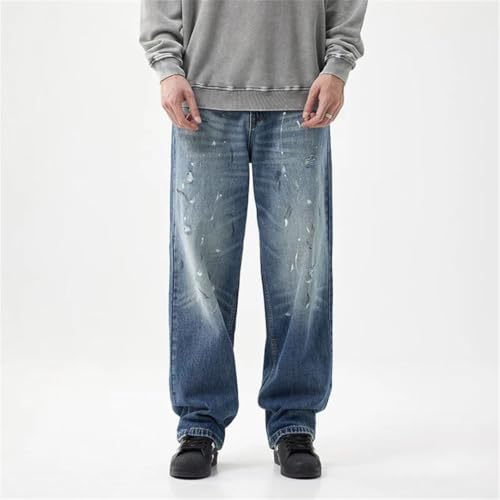 Men's Retro American High Street Jeans Ink Loose Casual Straight Pants2