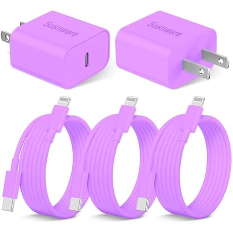 Susnwere iPhone 14 13 12 Charger Fast Charging, 2 Pack 20W Fast PD USB C Wall Charger Adapter with 3Pack 6Ft USB C to Lightning Cable (MFi Certified) for 14/14 Plus/14 Pro/14 Pro Max/13/ Purple Cover