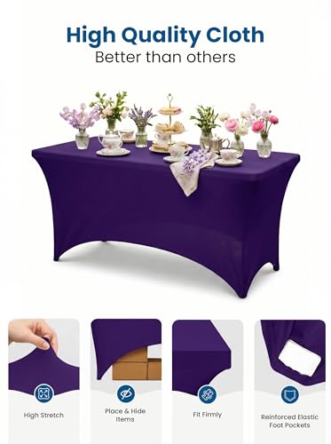 Image of Utopia Kitchen Spandex Tablecloth 2 Pack [8FT, Purple] Tight, Fitted, Washable and Wrinkle Resistant Stretch Table Cloth Rectangle Cover for Trade Show, Weddings & Parties [96Lx30Wx30H Inch]