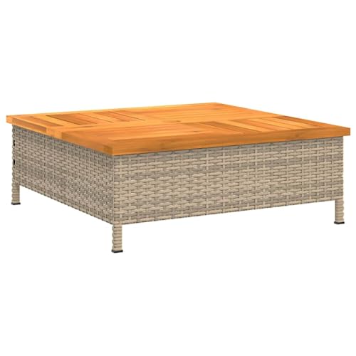 vidaXL Table de Jardin, Table Basse Carrée avec Trou, Meuble de Terrasse Balcon Patio Extérieur, Beige Résine Tressée et Bois Acacia