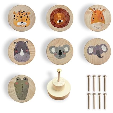 Lasyman Animal Wood Dresser Cabinet Drawer Knobs Round Unique Decorative Wooden Drawer Knobs for Kids Cabinets (8, Log color1) Cover