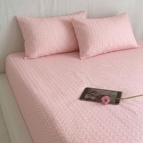 Image of Marrow Lane 300 TC Soft Air Cotton King Size Bedsheet Bed Sheet for King Size Bed (108x108 Inches) with 2 Pillow Covers | Ultra Soft, Breathable & Durable | Herringbone Arrow Design | Pink