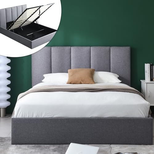 Lift Up Storage Bed Queen Size, Linen Upholstered Platform Bed Frames with Storage Underneath, Soft Modern Bed Frame Strong Hydraulic Lift, No Box Spring Needed, Grey