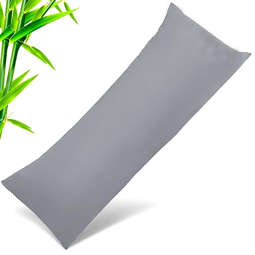 Image of Body Cooling Pillow Cases Cover, Bamboo Rayon Pillowcases with Zipper Closure, Cool & Breathable Pillow Case for Hot Sleepers and Night Sweats, 20x54 inches, Sliver Grey