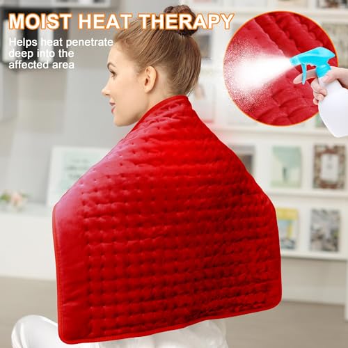 Image of Deepsoon Heating Pad,Electric Heating Pads for Back,Neck,Moist Heating Pad for Abdomen Shoulder Knee Legs,Dry /Moist Heat&Auto Shut Off,Mother's Day Birthday for Men and Women,Red,24x20 Inch