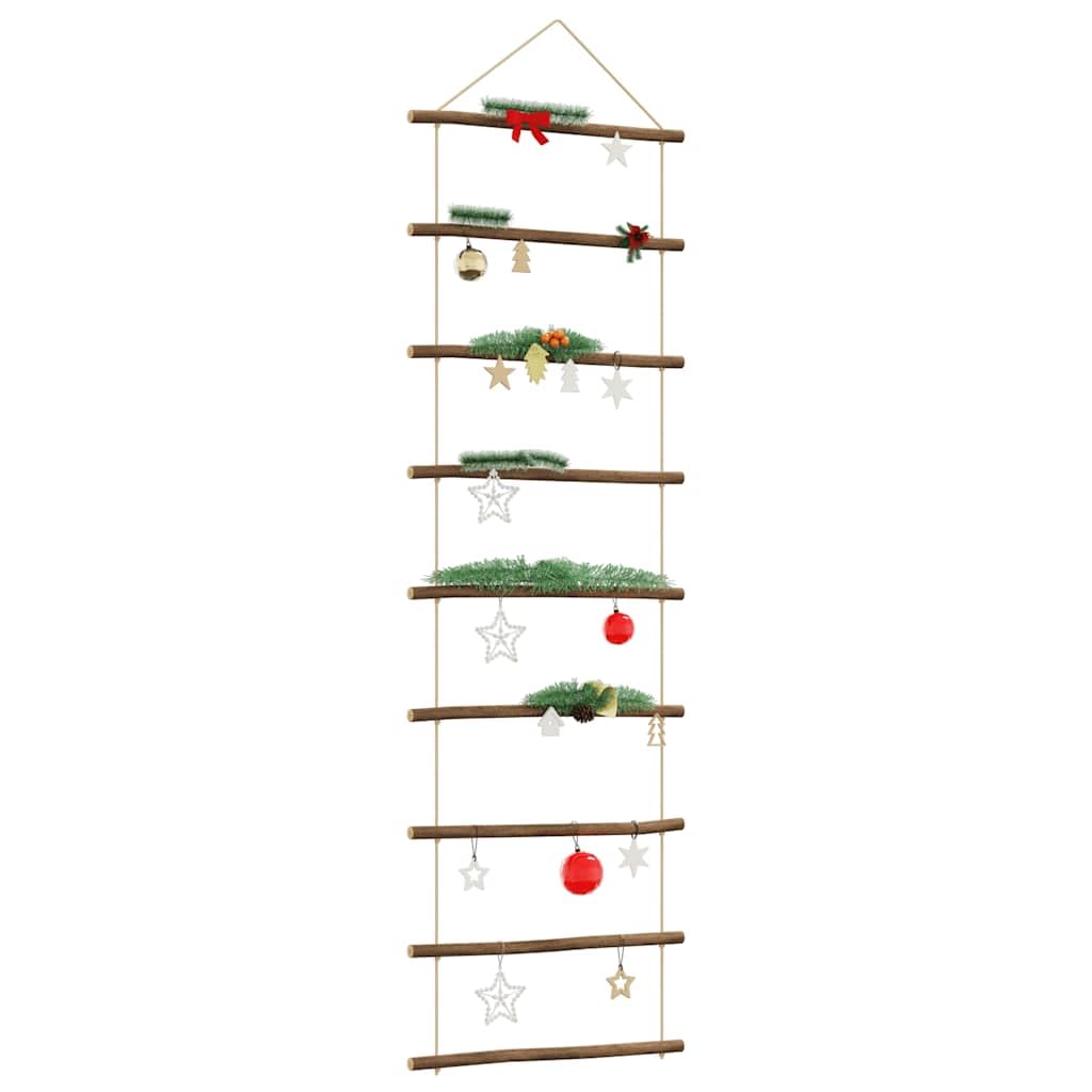 Dekoracja ścienna w kształcie drabiny z naturalnego drewna 50 x 150 cm z 9 gałązkami liny konopnej, rustykalny urok, do wnętrz, wszechstronna jako wioska bożonarodzeniowa, miniaturowa wioska i