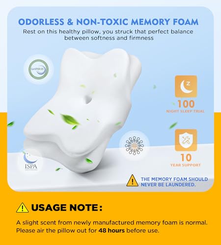 Image of Osteo Sustained Cervical Health Neck Pillow, Contour Zoned Design Ergonomic Pillow for Pain Relief, No-Temperature Affected Memory Foam Pillows, Cooling Pillow Support Side, Back, Stomach Sleeper