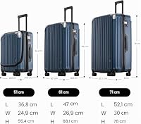 LEVEL8 Koffer Trolleys 3er Kofferset, Leicht ABS+ PC Handgepäck Hartschalen Rollkoffer Reisekoffer Erweiterbar, TSA, 4 Rollen, 55 cm/68 cm/78 cm, 36-42L/65L/104L (Blau, 20/24/28) – Ansicht 6