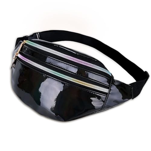 Riñonera moderna resistente al agua con 3 compartimentos con cremallera y correa ajustable, riñonera reflectante unisex para mujer, hombre y niños, para festivales, fiestas, deportes y actividades al