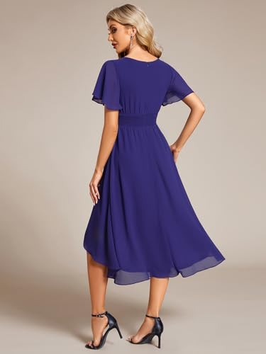 Image of Ever-Pretty Women's Chiffon Crew Neck Empire Waist Wedding Guest Dress Summer Short Sleeve Semi Formal Dresses 02053