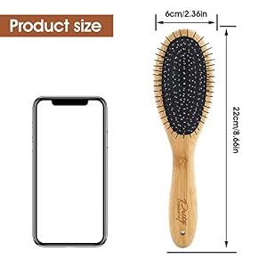 Dog Pin Brush Airbag Wooden Comb Pin Brush- Dog Cat Professional 20mm Stainless Steel Round Pins Grooming Brush with Bamboo Handle, Airbag comb No scratching Any Hairs Type Dog or Pets(1Pc)