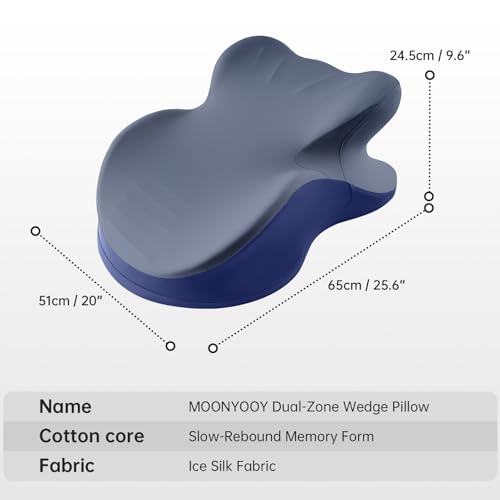 Image of MOONYOOY Ergonomic Zoned Memory Foam Wedge Pillow for Bed, Prone Sleeping & Reading Cushion with Unibody Incline, Targeted Support for Stomach Sleepers & Back Pain Relief, Washable Cover, Blue