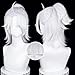 GUKAIIIZLDFGL Men's Short Silver White Ponytail Wig Fashion Male Role Anime Cosplay Wigs Game Costume Fancy Dress Wigs Heat Resistant Synthetic Wig for Halloween Party