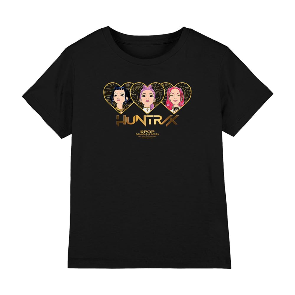 Kpop Demon Hunters Huntrix Golden Hearts Kids T-Shirt, Black, 9-11Y