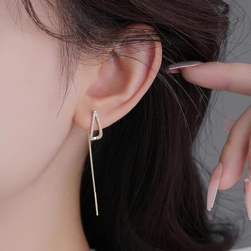 FUNYCEHN S925 Sterling Silver Threader Earrings for Women Dainty Long Chain Ear Line with Cubic Zirconia Elegant Dangle Tassel Earrings Heart Earring Wedding Jewelry Christmas Weeding Gifts for Her4