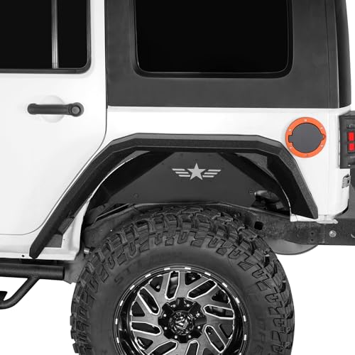 Image of Hooke Road JK Flat Rear Fender Flares Mud Guard for 2007-2018 Jeep Wrangler JK & Unlimited 2 /4 Doors, 2PCS Off-Road Wheel Fenders Heavy-Duty