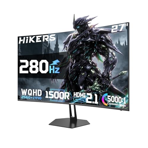 Image of Hikers 27 Inch Curved Gaming Monitor 280Hz 240Hz 1ms 2K WQHD 1440P Computer Gaming Monitor, HDMI 2.1x2 & DP 1.4x1 Fast VA 5000:1 Contrast, 134% sRGB 1500R VESA (G27H1Q Pro Includes One HDMI 2.1 Cable)