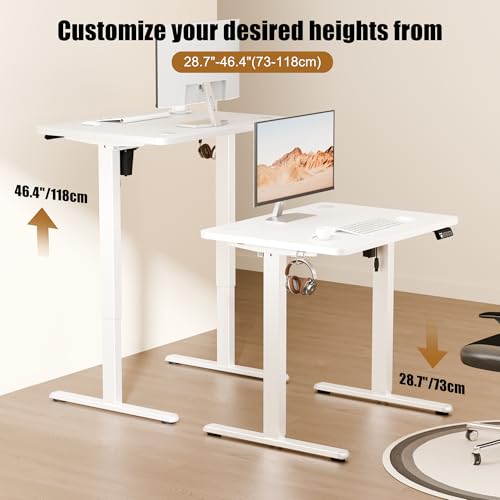 Image of ERGOMAKER Electric Standing Desk 80x60cm (31 inchx23.6 inch), Height Adjustable Sit Stand Desk with Splice Board for Home Office, Computer Desk Memory Preset (White Frame + White Desktop)