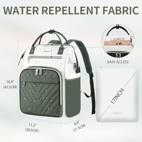 Image of VANKEAN Laptop Backpack for Women Fashion Computer Work Bag, Large Capacity Waterproof Backpack, College Daypack Business Travel, 15.6 Inch Beige-Army green