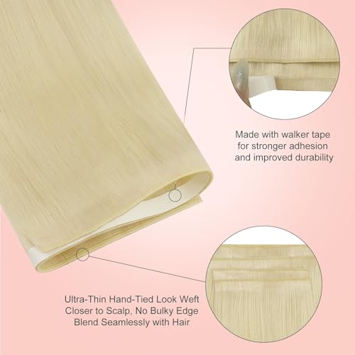 Image of Easyouth 120g Tape in Weft Hair Extensions Human Hair Blonde 20inch Enhanced Volume Genius Weft Hair Extensions Real Hair Platinum Blonde Washability Skin Weft Tape Hair Extension Blonde 4pcs
