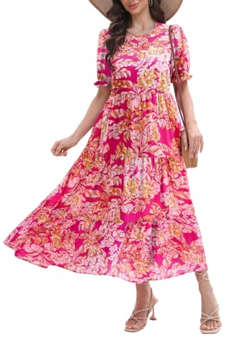 Image of Women's Maxi Dress Casual Loose Fit Tiered A-Line Flowy Summer Dress with Pockets