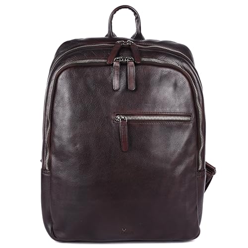 15 Inch Genuine Leather Backpack for Women and Men, Brown Leather Backpack with Adjustable Shoulder Strap
