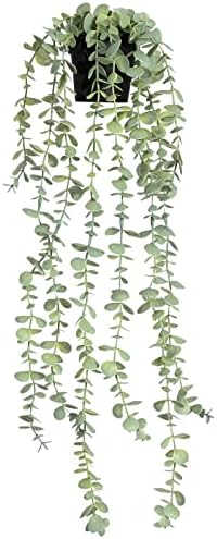 LORYDECO Artificial Hanging Potted Eucalyptus Vine, Fake Plants with Pot, Medium Faux Planters Greenery for Wall Home Room Indoor Outdoor Decor