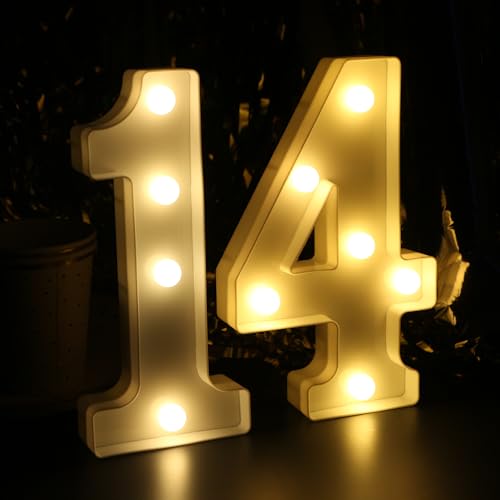 Image of H:7.88 inches Light Up Numbers 14 Sign for Wedding Anniversary, Happy 14th Birthday Party Decorations for Girls, 14 Year Old Birthday Centerpieces Table Decorations for Boys