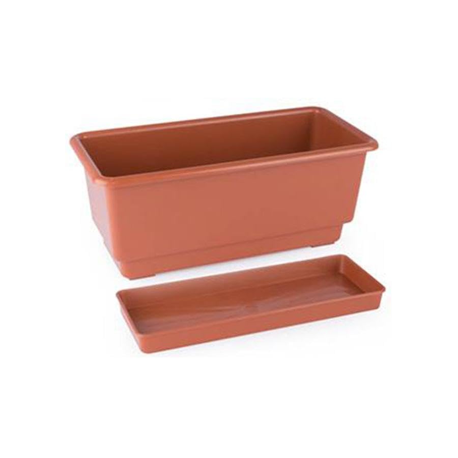 GAB Plastic, Flower Planter with Tray, 35cm Long, Plastic Rectangular Planter Pot, Planters Outdoors and Indoors, Made from Recycled Plastic, Sturdy and Durable (35cm) (35cm)