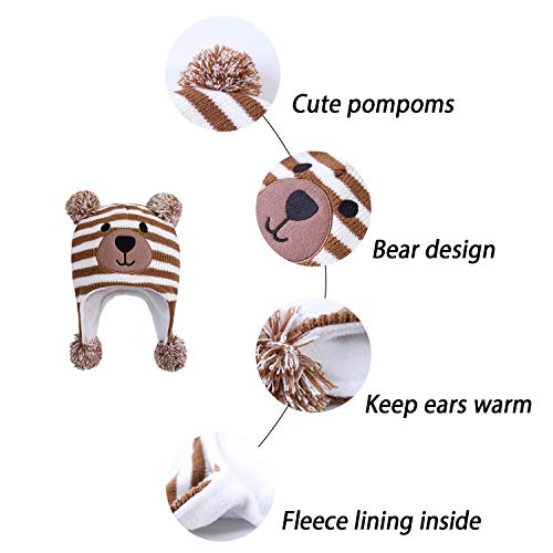 Image of Toddler Infant Winter Hat with Earflap Knit Warm Beanie Fleece Lined Hat for Baby Boys Girls