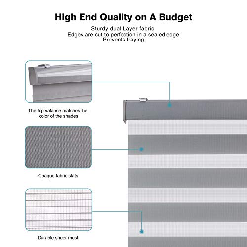 Changshade Cordless Zebra Roller Shade with Valance, Double Layered Window Blind for Day and Night, Light Filtering Window Treatment with Mesh and Opaque Fabric, 35 inches Wide, Grey RBS35GY72A - Thumbnail 3