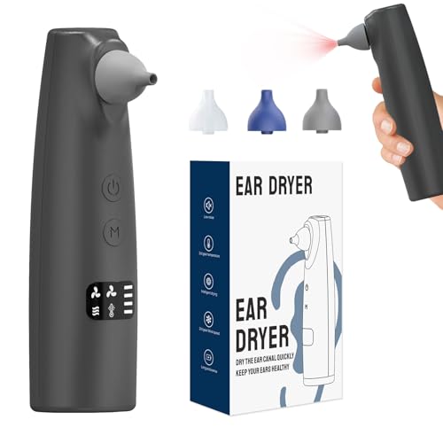 Portable Rechargeable Ear Dryer Warm/Natural Air Modes One-Button Easy Operation 40-Min Runtime with 1-Hour Fast Charging Lightweight for Travel & Home (Gray)