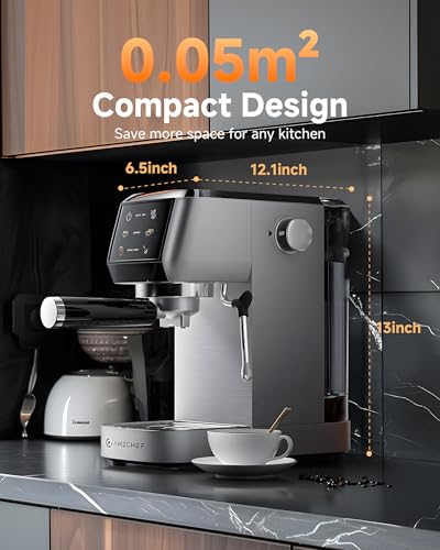 Image of AMZCHEF 51mm Coffee Espresso Machine 20 Bar - Professional Coffee Maker with Milk Frother, Compact Stainless Steel Espresso Maker for Cappuccino, Latte, Mocha, Moon Silver