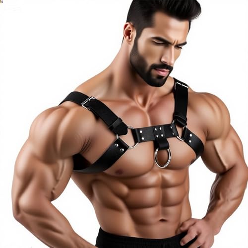 Image of Punk Gothic Fetish Men's Leather Adjustable Chest Harness | for Rave & Club Sexy Kinky Design for Roleplay Erotic Underwear & Fetish Body Gear Perfect for Cosplay, Club & Party