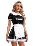 YiZYiF Women's PVC Wet Look Leather French Maid Costume Crop Top Mini Skirt Set Party Fancy Dress Black B 3X-Large