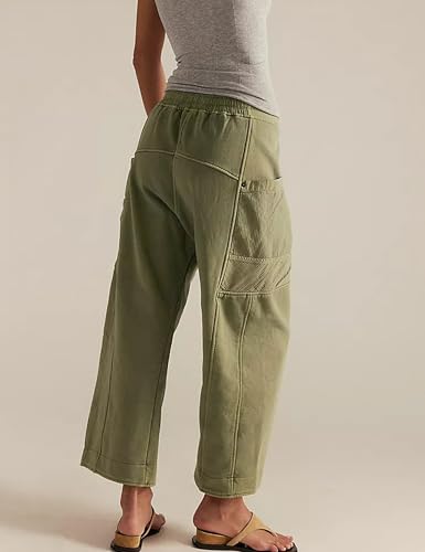 Zontroldy Women's Casual Cotton Wide Leg Cargo Pants Elastic Waist Drawstring Trousers with Pockets4