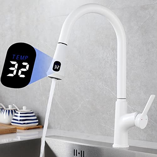 Robinet de cuisine avec douchette extractible mitigeur évier affichage LED - 4
