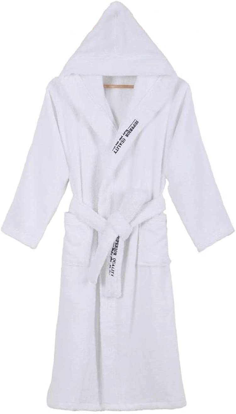 Terry Towelling Bathrobe For Women Men Highly Absorbent Lightweight Dressing Gown Breathability Comfortable 100 Cotton Bathrobe White-Unisex L