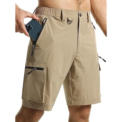 Surenow Men's Hiking Cargo Shorts Quick Dry Outdoor Tactical Shorts for Men with Pocket Lightweight Breathable Fishing Shorts Khaki Cover