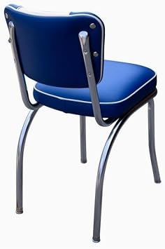 HomeStock Retro Diner Chair - Chrome Steel Frame, Upholstered Box Seat,#39;V Back - Home & Restaurant Seating Royal Blue/White/Box Seat