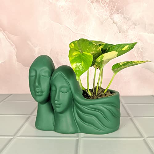 Image of Lasaki Couple deep Jungle Ceramic Pots for Indoor Plants, Planters, Flower, gamla, Outdoor, Balcony, Home, Garden, Office Decor, Succulent Pot(L - 16 X W - 10 X H - 14.5 cm)(Plants not Included)