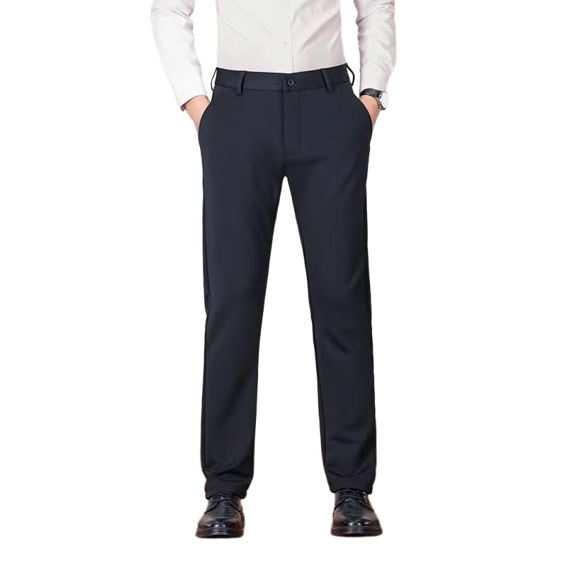 Men's Casual Trousers Stretch Waistband Lightweight Straight-Leg Business Travel Pants Featuring Pocket Design