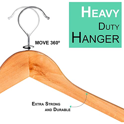 Image of Naayaab Craft Solid Wooden Hangers | 360 Swivel Hook and Notches | Wooden Clothes Hanger for Hanging Garments and Accessories with Non-Slip Bar (Natural) Pack of- 5