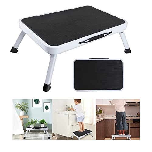 Escalera Plegable Portátil 1 Peldaños, Mini Taburete Pequeño con Peldaños Antideslizantes, Asa de Transporte Taburete Escalón Escalerilla Plegable para Cocinas, Baños, Almacenes, Jardín, Carga 150kg Cover