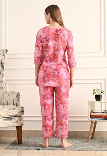Image of Amazon Brand - Tavasya Women Cotton- Rayon Printed Kurti with Pant Co-Ord Set | Soft Comfortable Straight Fit Ethnic Kurta Set | 3 /4 Sleeves V-Neck Daily, Office & Casual Wear