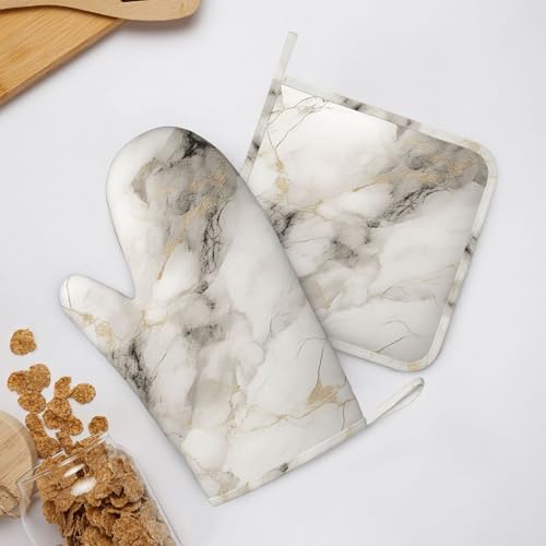 Gants de cuisine en silicone résistant à la chaleur style marbre