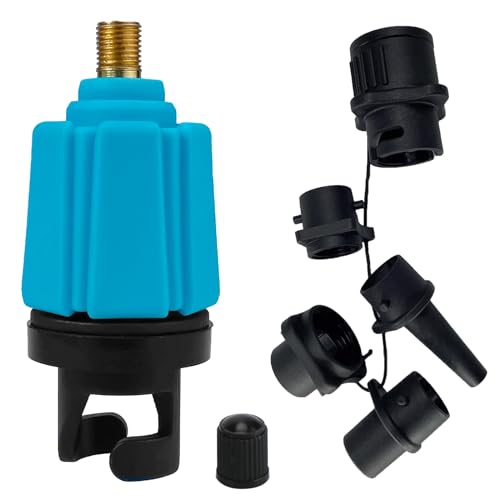 yuejuhe Adaptador Valvula Paddle Surf Inflador, Inflable Adaptador Bomba Aire Sup Hinchador con 4 Boquillas de Aire, para Kayak, Tabla de Paddle Surf, Canoa (Azul)
