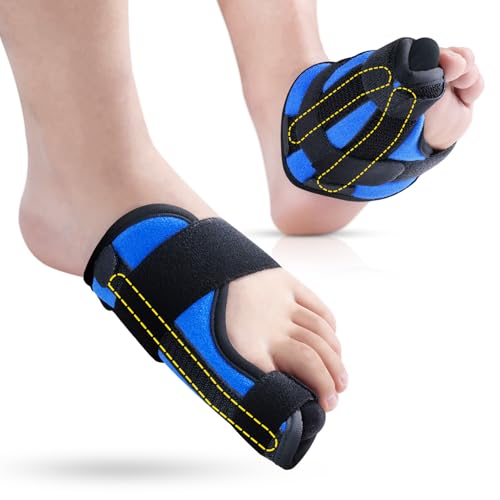 Big Toe Splint for Women & Men Broken Big Toe Support Brace for Fracture Fixation Sports Sprains Injuries Adjustable Big Toe Protector with 2 Stainless Steel Plates for Day & Night - Left (Blue-Black)
